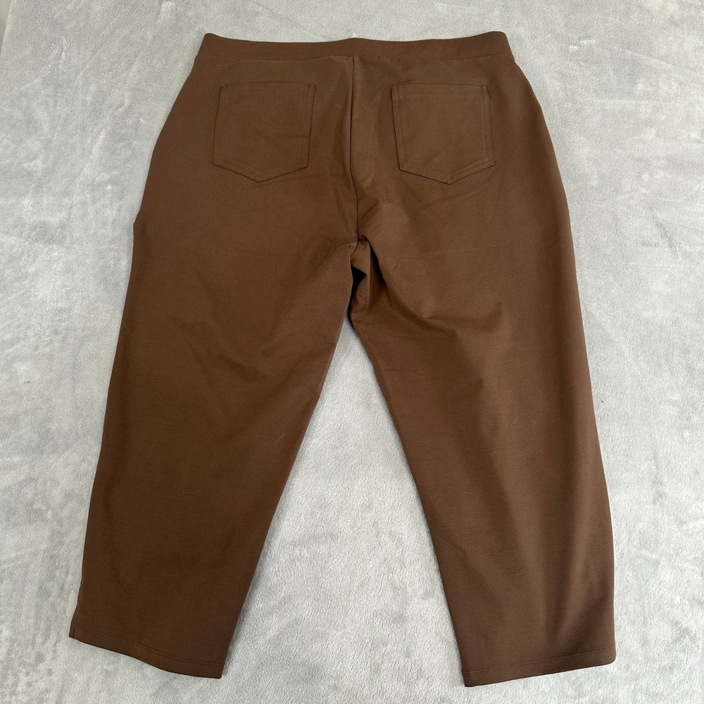 Susan Graver Weekend Brown Cotton Spandex Pull On Crop Pants Large - Picture 7 of 8